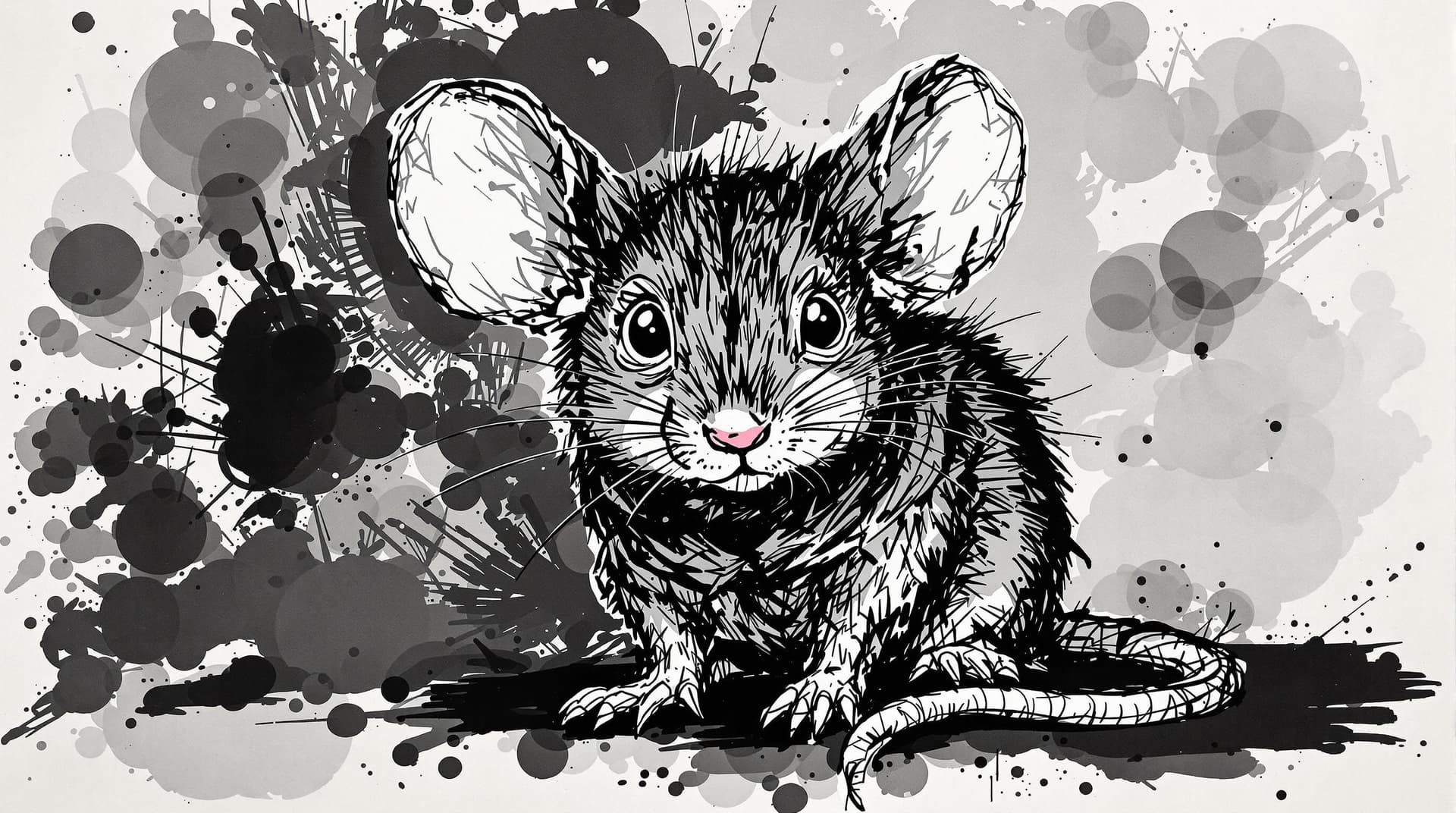 AI generated: cute Mouse with straight face, detailed,ink style,Ink splash art on the background,ink style,The who...
