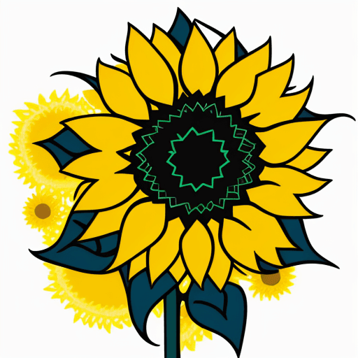 AI generated: crypto style yellow Sunflowers. Vector illustration, clip art, coloring book style, --v 4