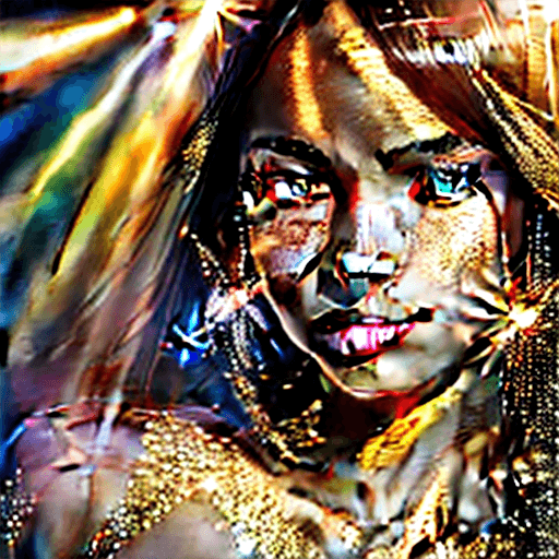 AI generated: close up portrait of woman looking towards the bright sun, glitter on her face, sun rays, glowy skin...