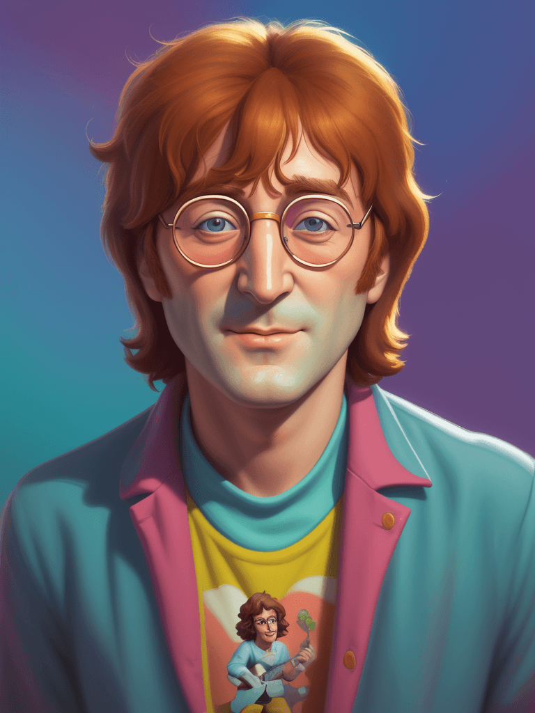 AI generated: portrait of John Lennon,Bright color, disney style, 3D render, best quality, 8K, front lighting, ult...