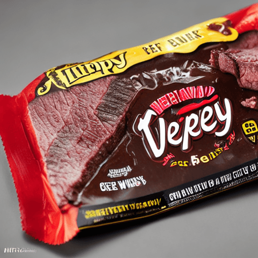 AI generated: beef jerky packaging, steaks covered in gravy, product shot,, product photography, no shoelaces, dep...