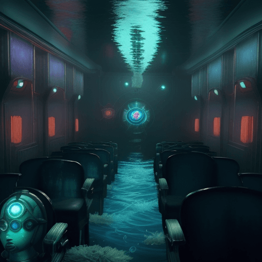 AI generated: DVD still from movie 1958 "bioshock", technicolor style, 1950s, art deco architecture, rapture biosh...