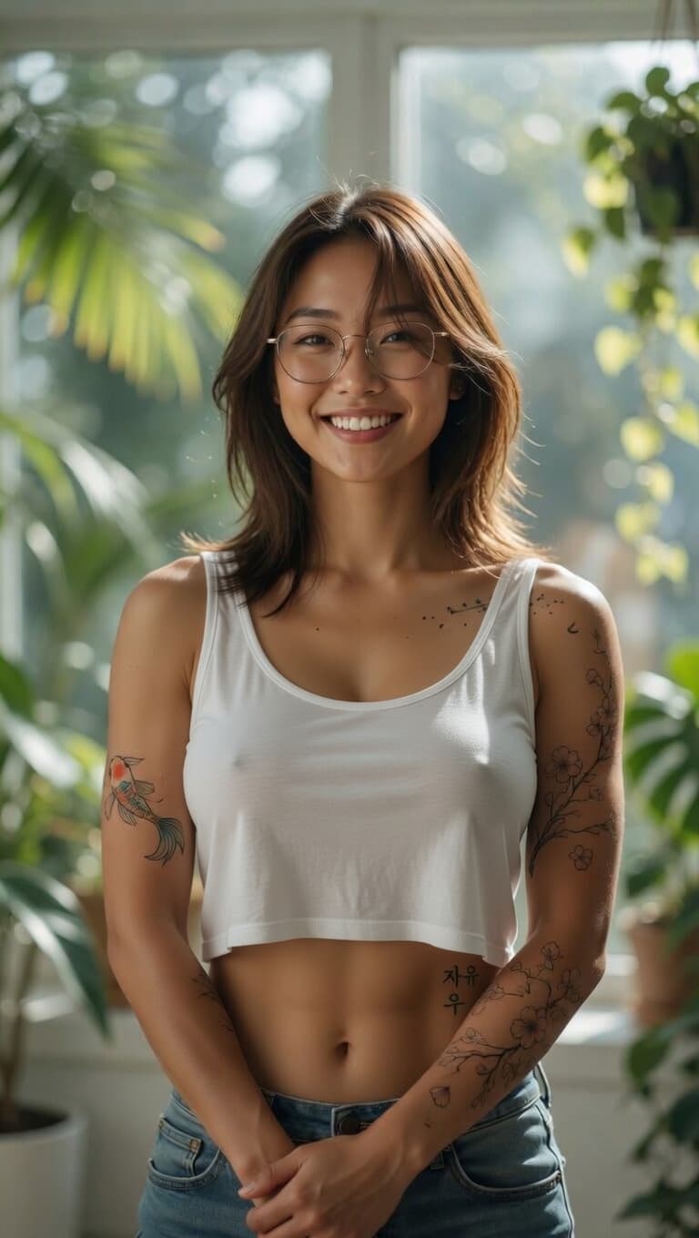 AI generated: Ultra-realistic photograph of a beautiful young East Asian woman in her early 20s, shoulder-length s...