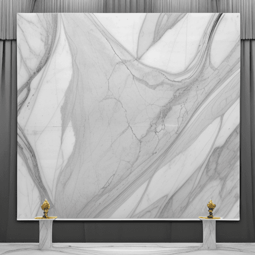 AI generated: "A large, polished white marble slab with natural grey veins running through it. The veins are intri...