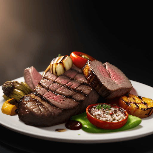AI generated: Food photography, grilled beef,grilled vegetables,in a luxurious Michelin kitchen style, studio ligh...