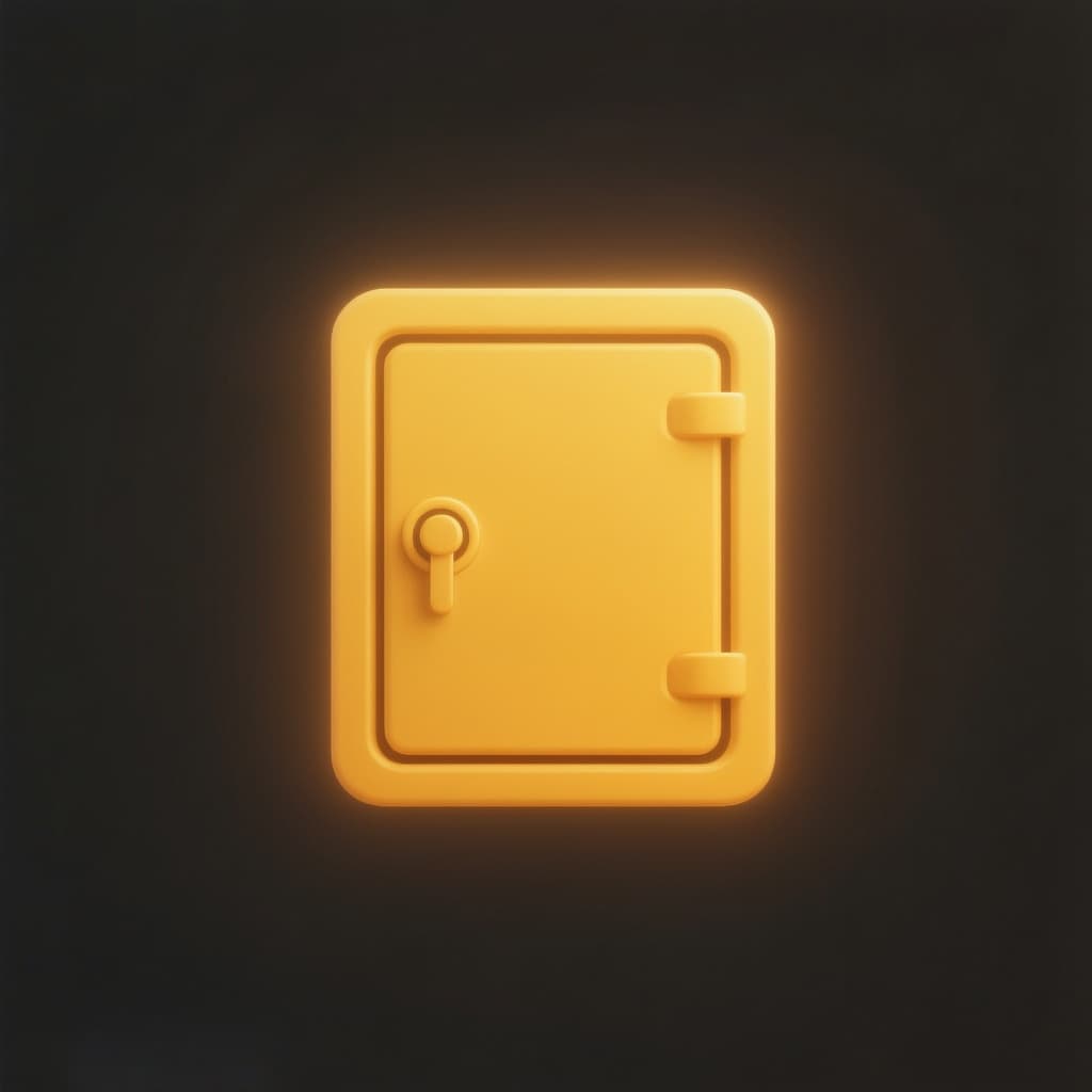 AI generated: wallet or vault door icon, clean lines with soft glow, bright golden 
#FFB845 color, subtle radial g...