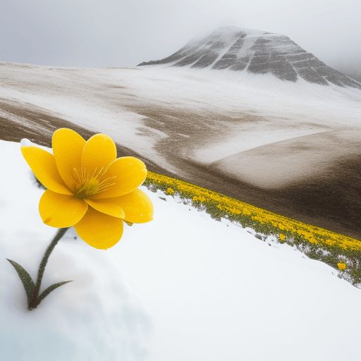AI generated: Yellow flower on a snowy hill