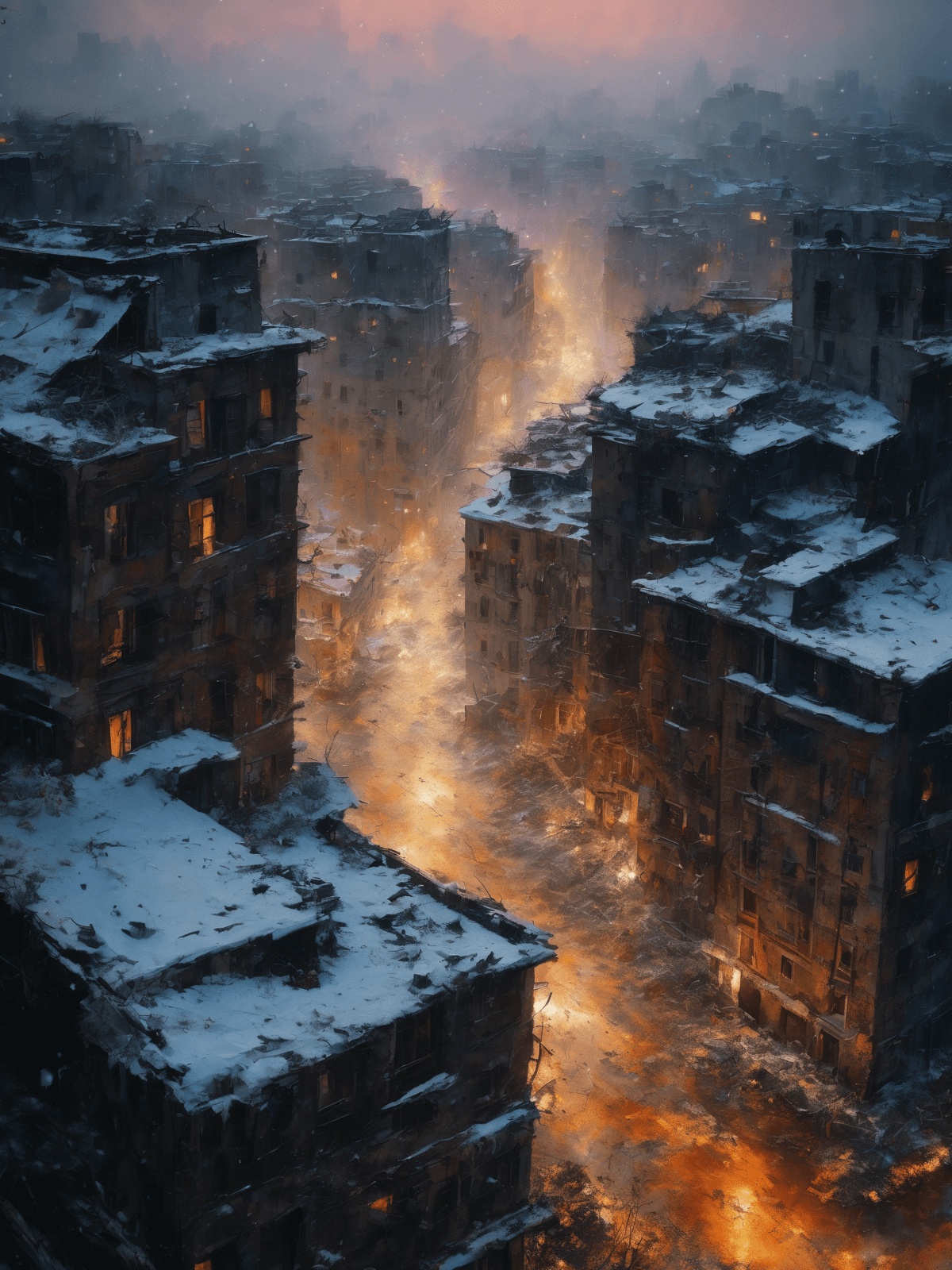 AI generated: Planet Earth after humans are gone, abandoned city, buildings falling apart, overgrown vegetation, c...