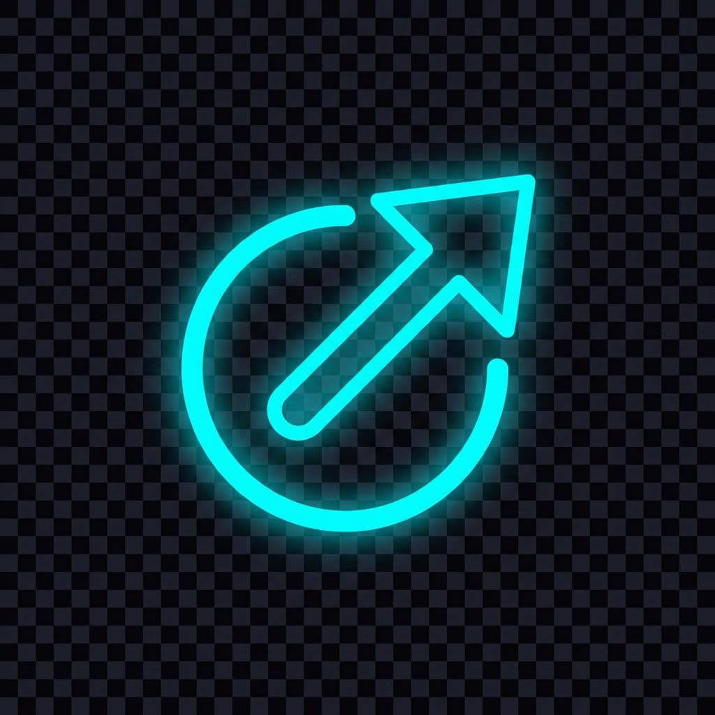 AI generated: minimal arrow pointing up-right emerging from circle, clean lines, cyan 
#00D4FF color with soft glo...