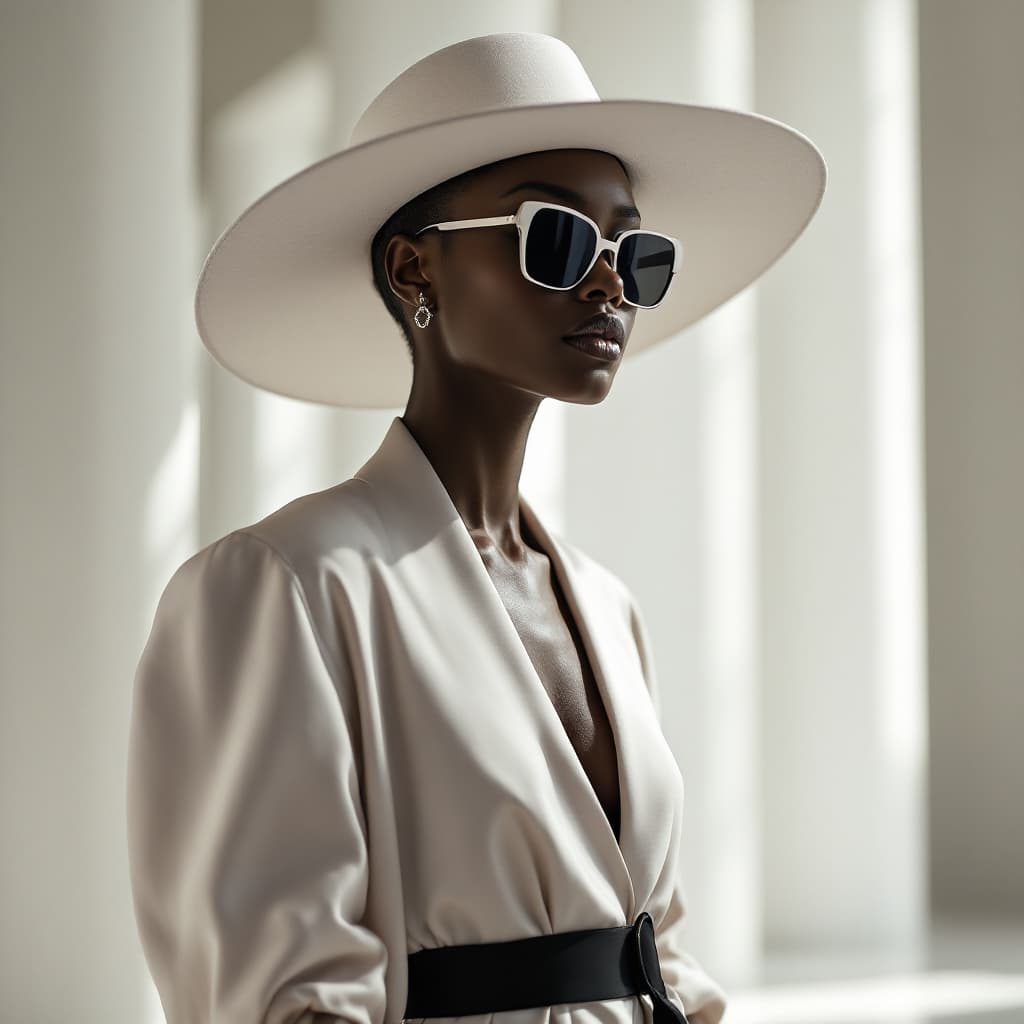 AI generated: Fashion design work feauturing a (Chanel) female (Nigerian) model wearing minimalist women’s clothin...