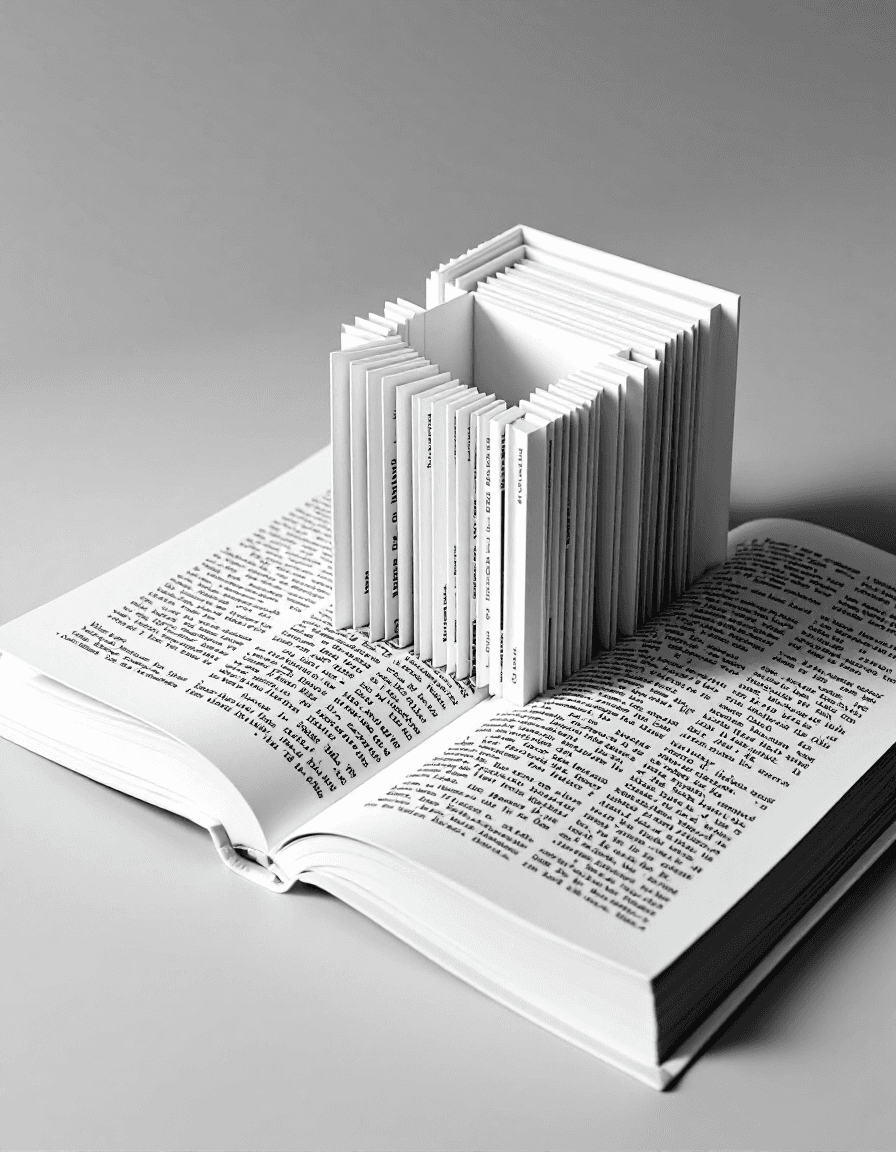 AI generated: Surreal black and white conceptual photograph. An open book lies flat on a monochromatic surface, it...