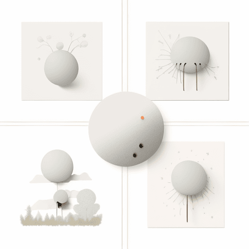 AI generated: A [ button ] clipart, organic forms, in the style of Jon Klassen, desaturated light and airy pastel ...