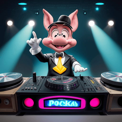 AI generated: Crea una imagen de Porky Pig, el conocido personaje de Looney Tunes, actuando como un DJ en un escen...