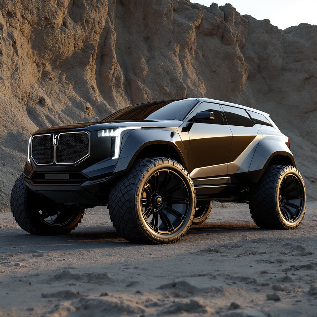 AI generated: a concept suv with 42 inch wheels