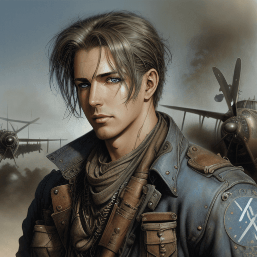 AI generated: Luis Royo art ,, Aviator steam punk ,  Airplane ,diesel punk rugged good looking man , Paratroopers ...