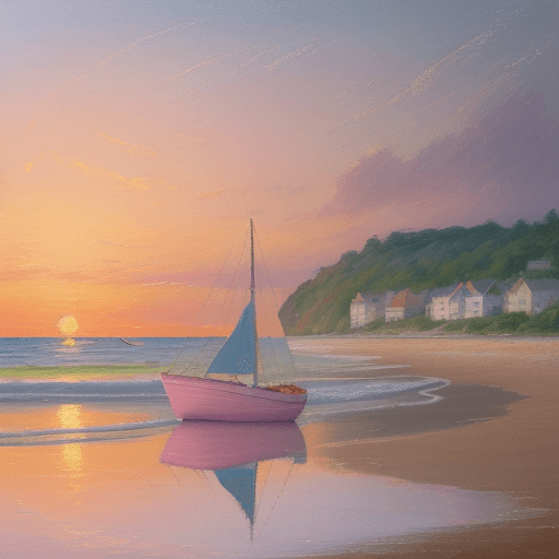 AI generated: A tranquil coastal scene at dawn, inspired by the impressionist style. The technique is oil painting...