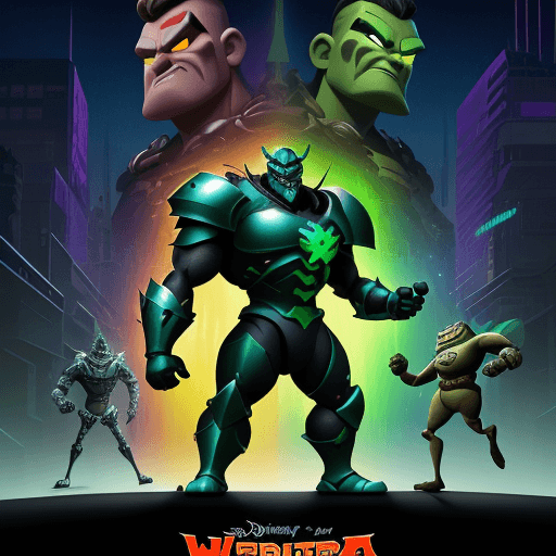 AI generated: poster for the Pixar and Disney animated tells the story of brutal man warrior fight evil demon , fu...
