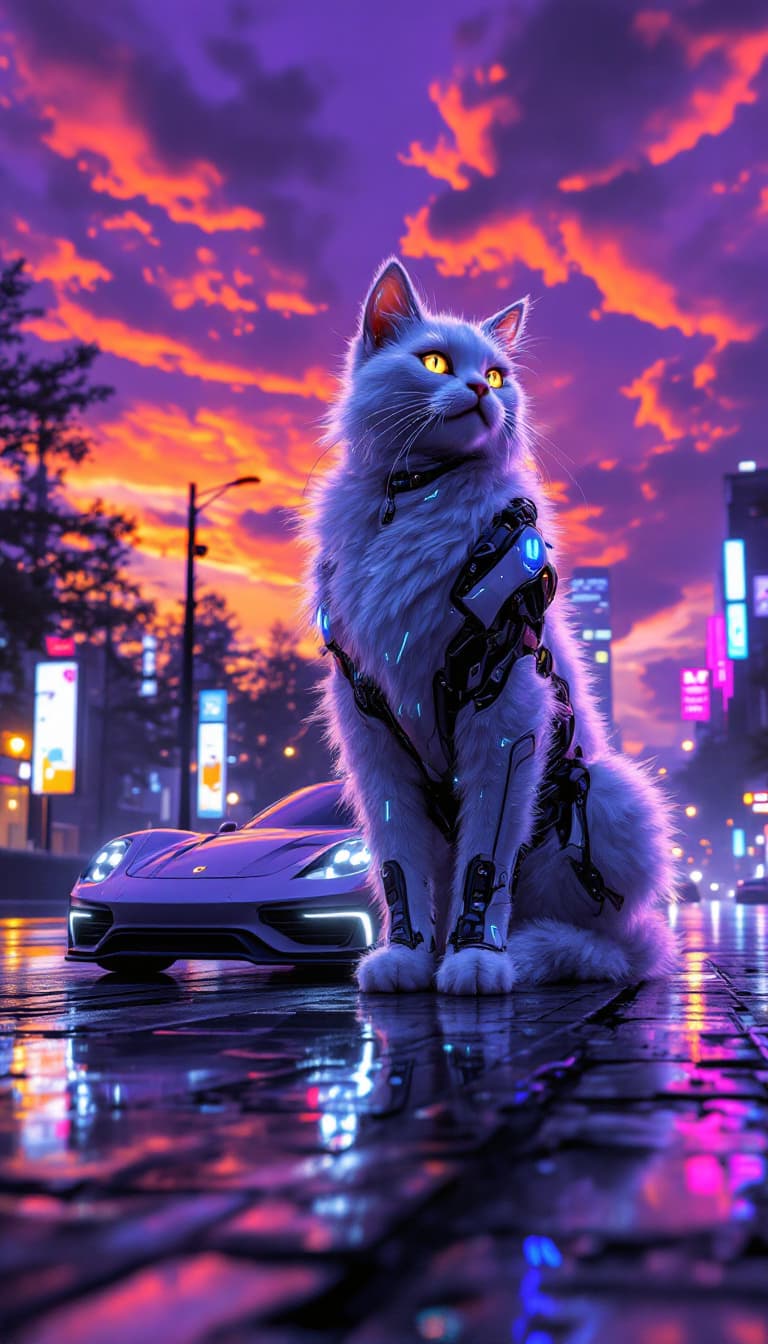 AI generated: A futuristic hybrid creature combining the sleek design of a Porsche 911 with the elegance of an Ang...