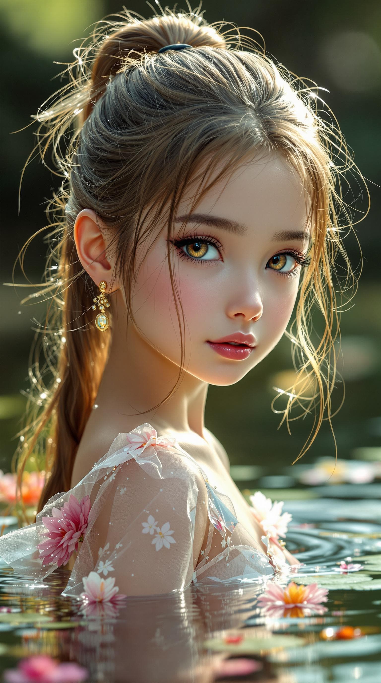 AI generated: a professional photo of a exceptionally beautiful girl in the world (age 7), (seven year old), tiny ...
