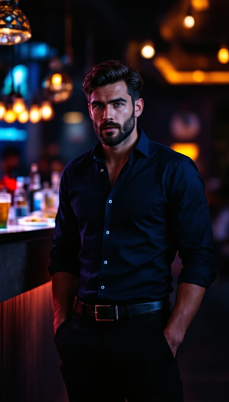 AI generated: Hyper-realistic image of a handsome caucasian man, dark burst-taper hair, short trimmed well-groomed...