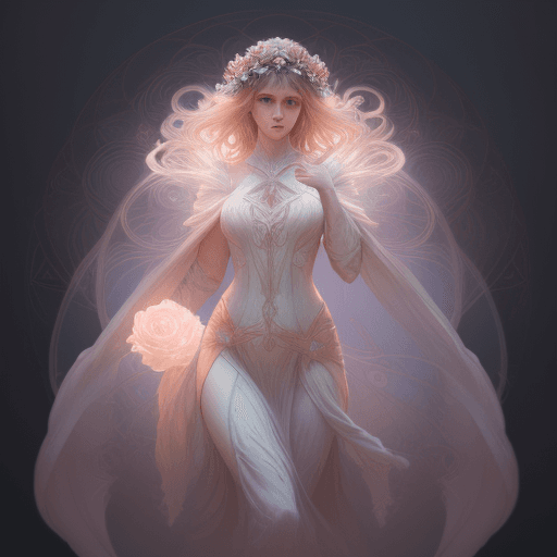 AI generated: mucha concept art:: women:soft natural volumetric cinematic:: perfect light:white glowing effects:: ...
