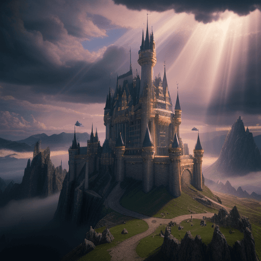AI generated: majestic fantasy castle, epic landscape, dragon scales, clouds, god rays, cinematic, cinematic light...