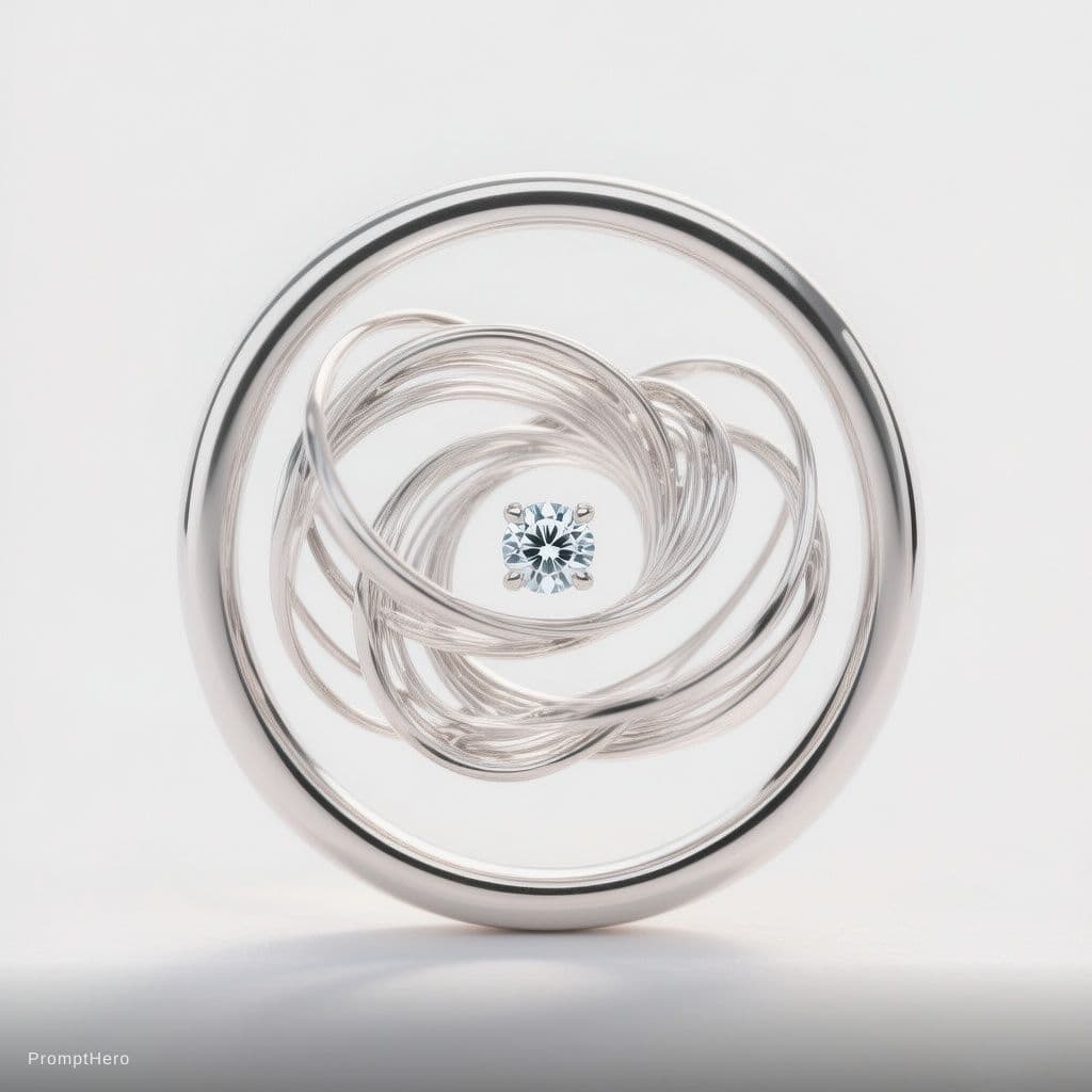 AI generated: Minimalist luxury ring inspired by Tiffany & Co. design language. Thin white gold band with intersec...