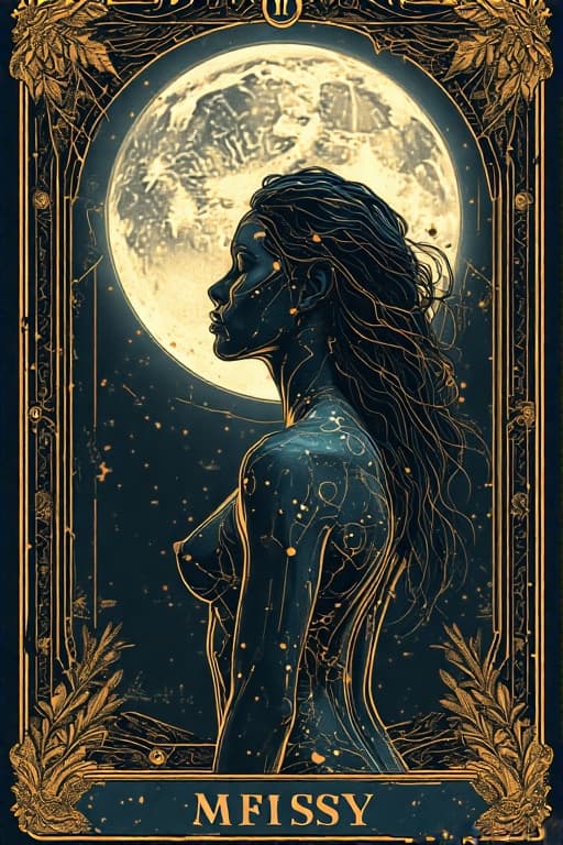 AI generated: tarot card with intricate detailed frame around the outside |side profile of cyberpunk head with lar...
