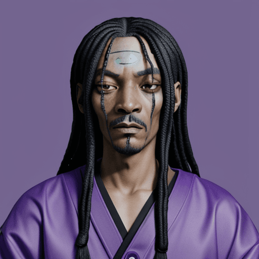 AI generated: orochimaru from naruto with the face of snoop dogg. purple background