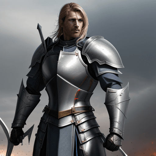 AI generated: Male Human Fighter, Warden of Steel. A commanding figure showcased on sprawling battlefields. Positi...