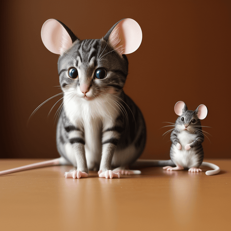 AI generated: Photo of a very cute (mouse: cat: 0.5)