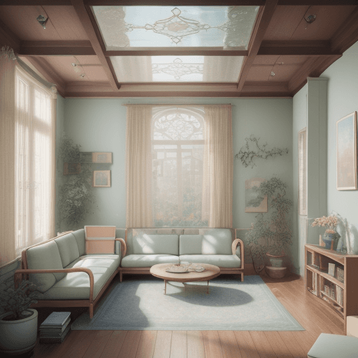 AI generated: High resolution photography interior design, dreamy sunken living room conversation pit, wooden floo...