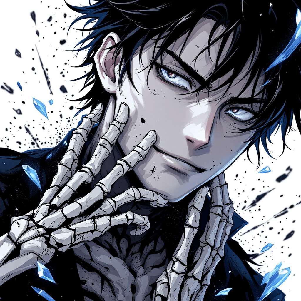 AI generated: Generate an image  in anime style.

Make it dark and manga styled, only his eyes with colour. Make i...