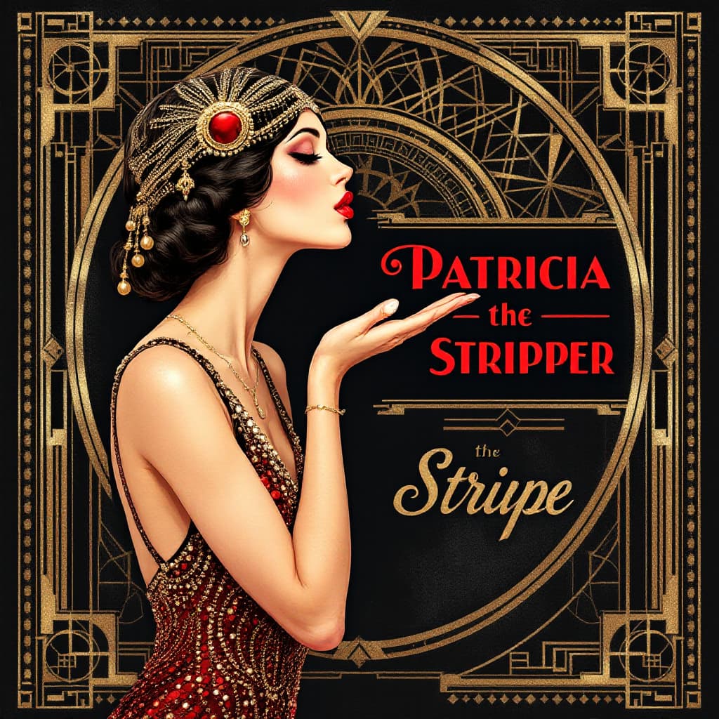 AI generated: A 1920s Art Deco-style poster in a palette of rich gold, deep black, and crimson red. A glamorous fl...