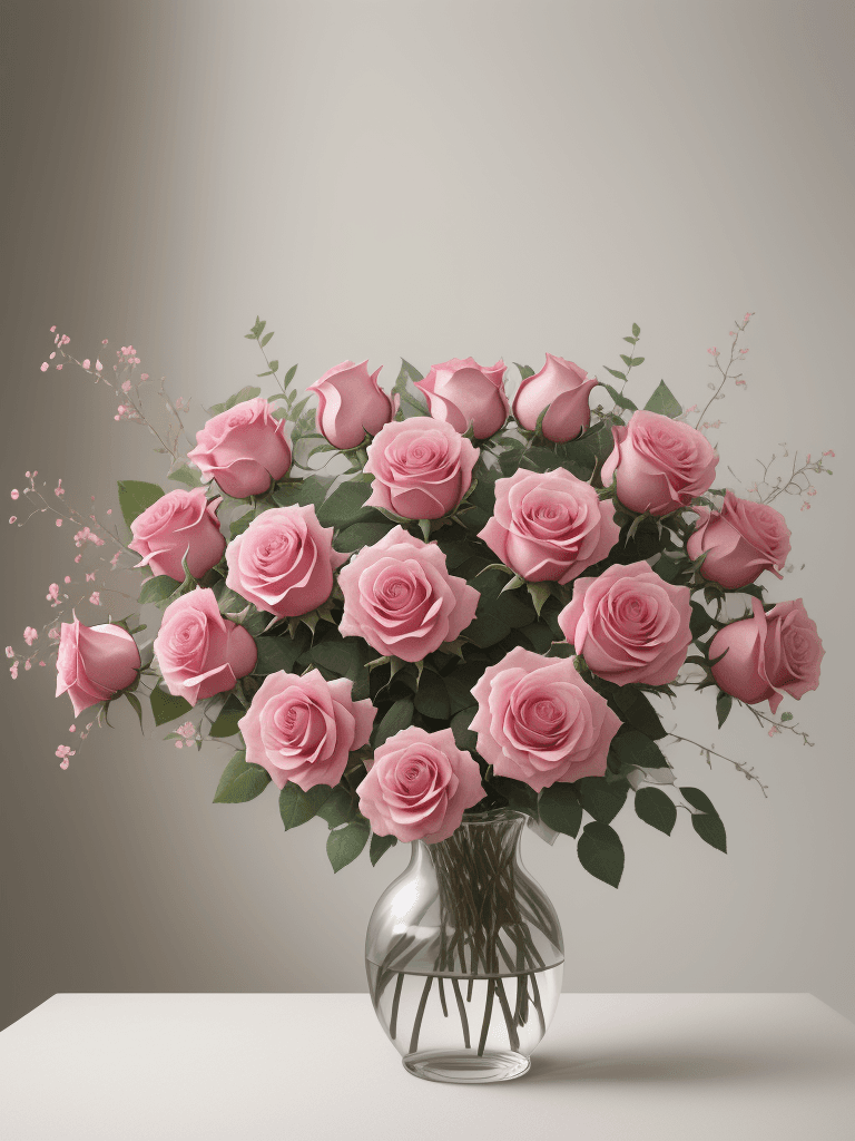 AI generated: pink roses in flower vase