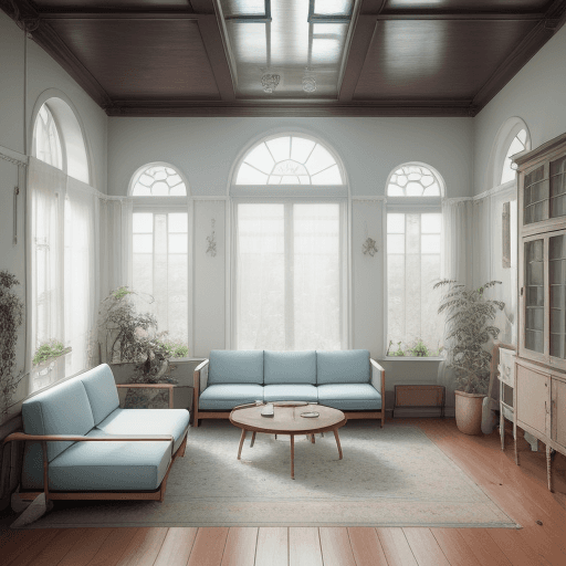 AI generated: High resolution photography interior design, dreamy sunken living room conversation pit, wooden floo...