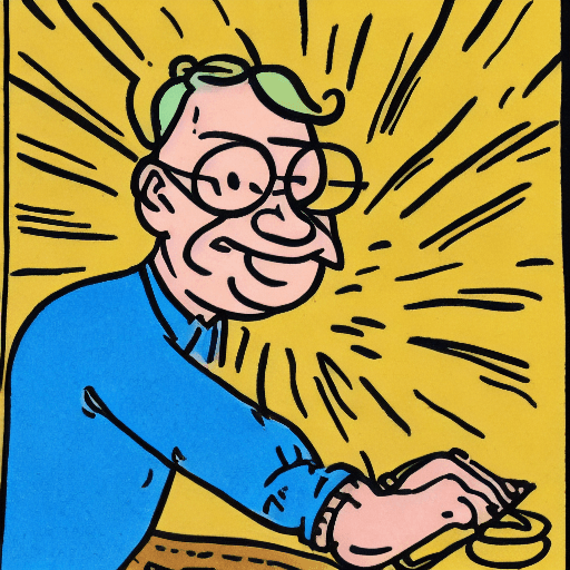 AI generated: Cartoon drawing of a man with glasses for the sun and a cap in blue