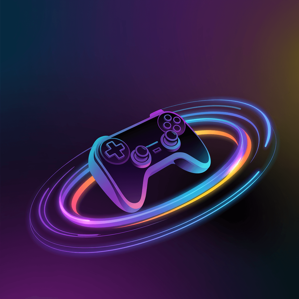 AI generated: A sleek neon-style animation begins with a modern game controller floating in the center of a dark g...