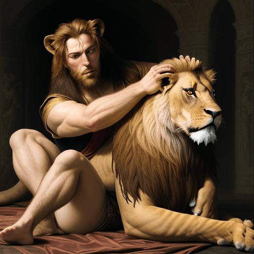 AI generated: renaissance man wrestling a lion