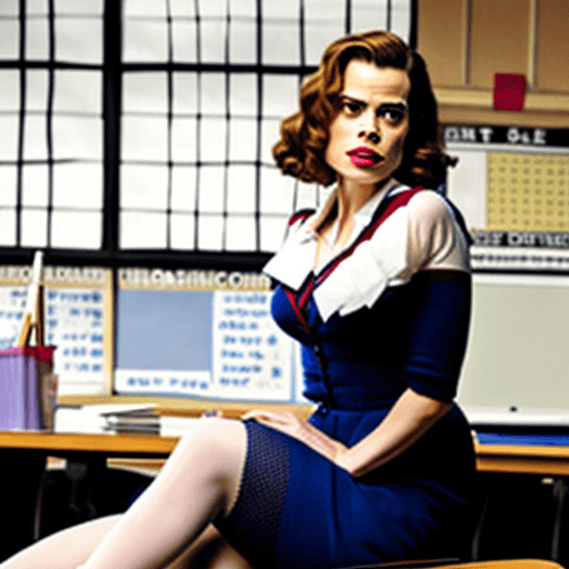 AI generated: hayley atwell, stockings, classroom