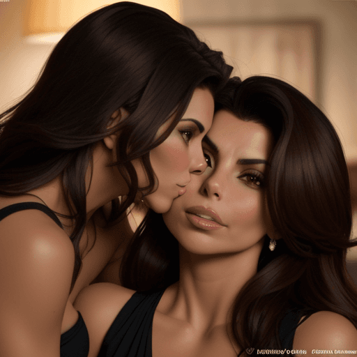 AI generated: eva longoria morena baccarin lesbian kissing each other long haired version
