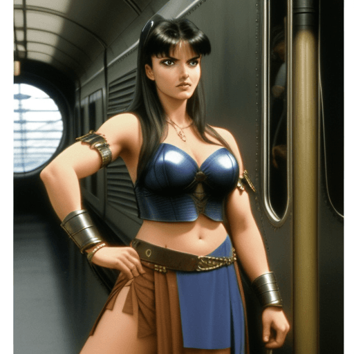 AI generated: Xena - princess warrior train conductor