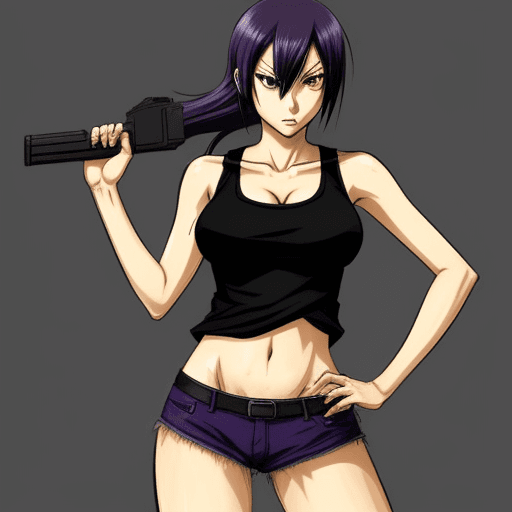 AI generated: Saeko busujima in tank top,highschool of dead art style

