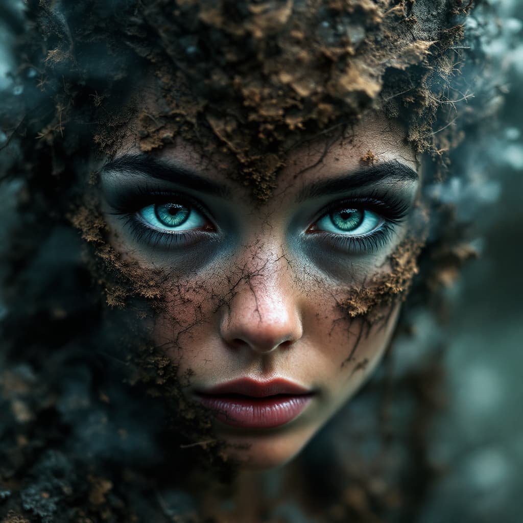 AI generated: Paradigm Shift", double exposure tilt-shift nature portrait, insanely_detailed_eyes, intricate_detai...
