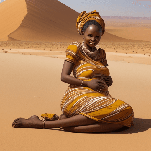 AI generated: pregment woman in africa working on the desert
