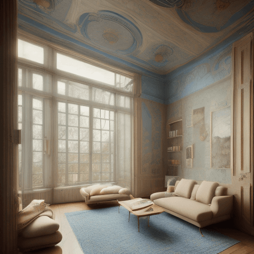 AI generated: High resolution photography interior design, dreamy sunken living room conversation pit, wooden floo...