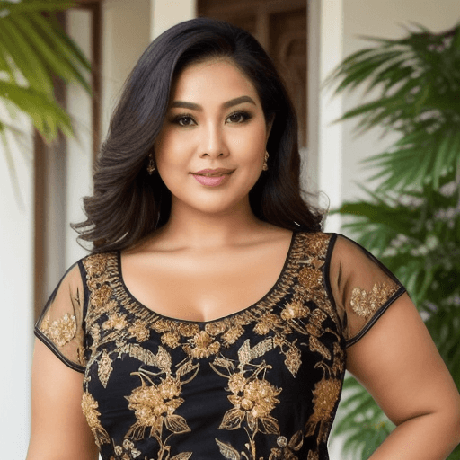 AI generated: "Create a portrait of a confident and elegant Indonesian mature full figured woman with a radiant, w...