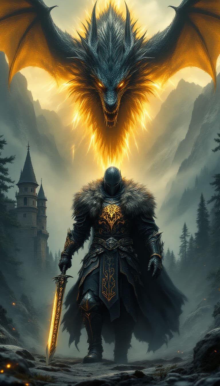 AI generated: An ultra-realistic, wide angle, front facing, full-body portrait of a formidable German Rune Knight ...
