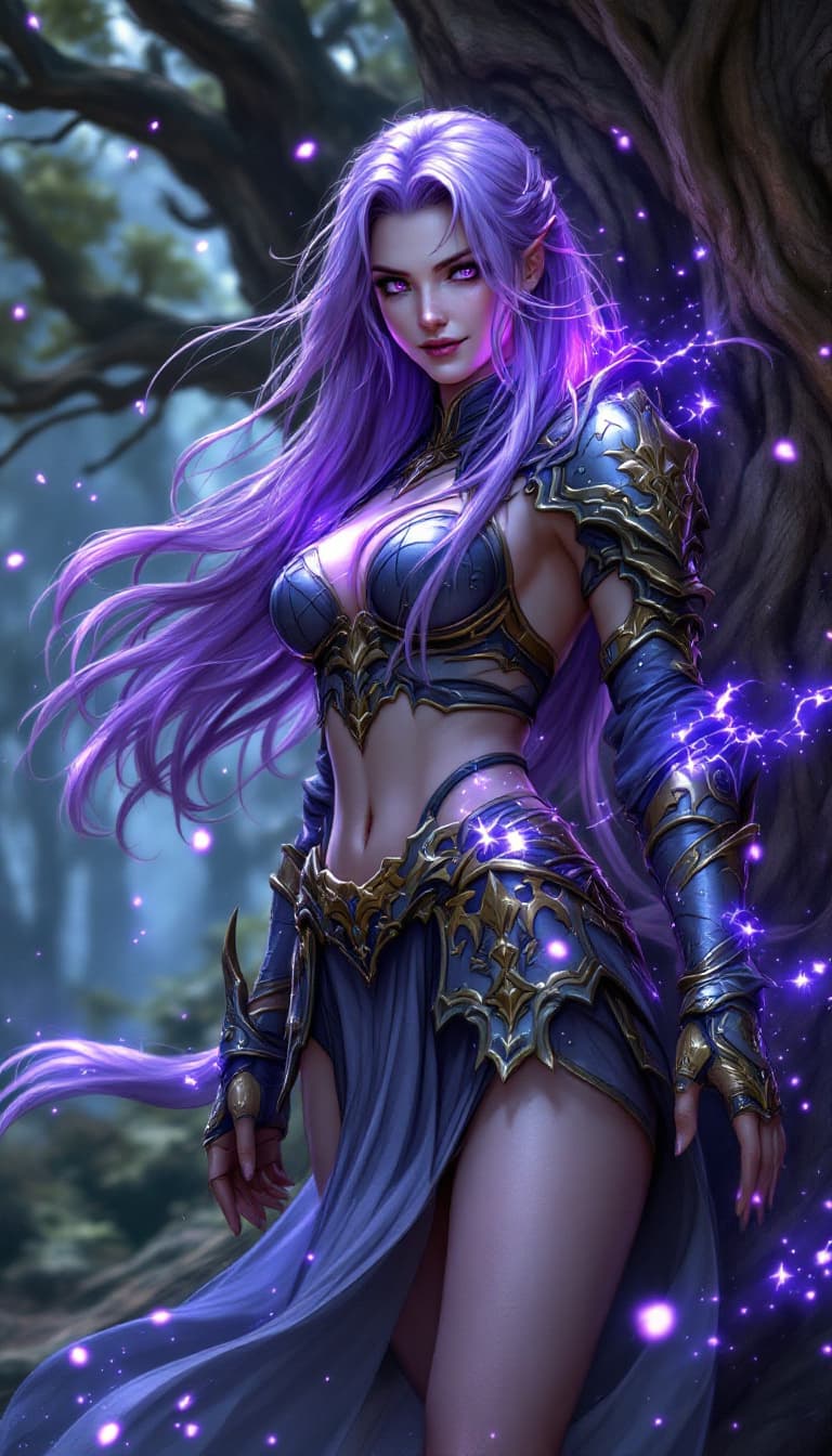 AI generated: Dynamic angle, full-body view, realistic, female mage, long hair, armored, pelvic curtain, Dragon Ag...