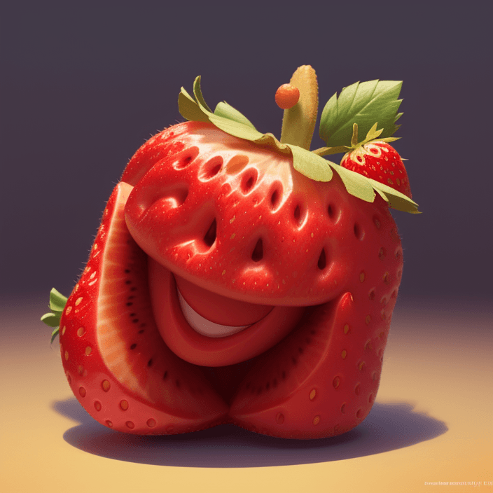 AI generated: A happy cartoon strawberry fruit, Pixar Style, perfect composition, 8k artistic photography, photore...